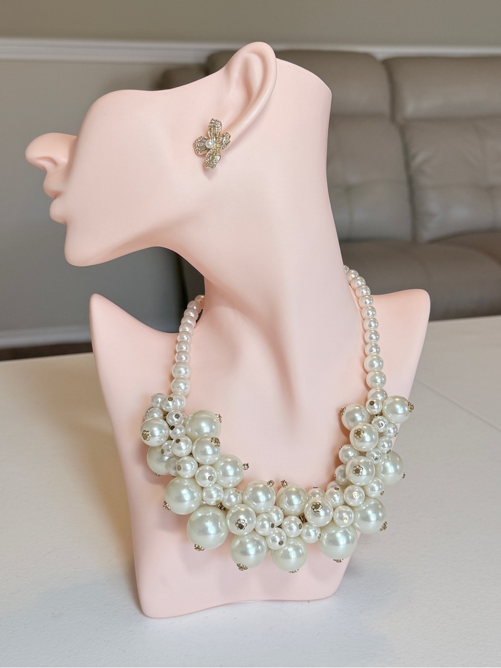 Pearl Cluster Statement Necklace